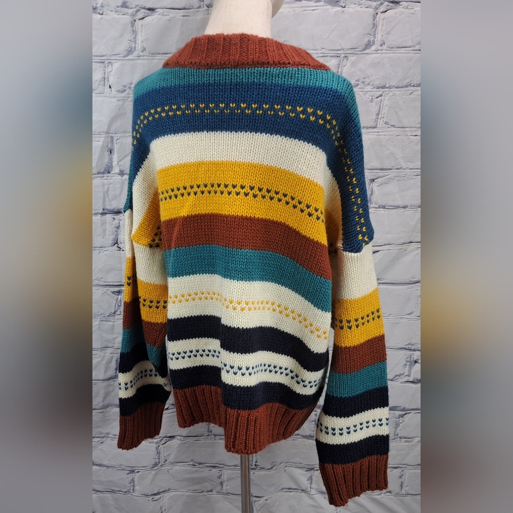 Spelledit Vintage Chunky Oversized Knit Sweater Striped Winter Plus Size 3XL 4XL - Picture 9 of 12